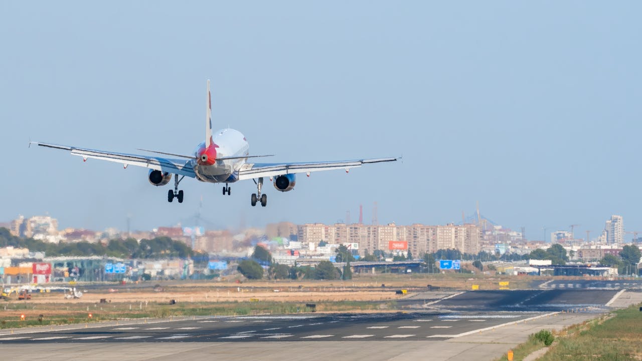 British Airways Airbus A320 landing at Valencia's Manises Airport, Spain.